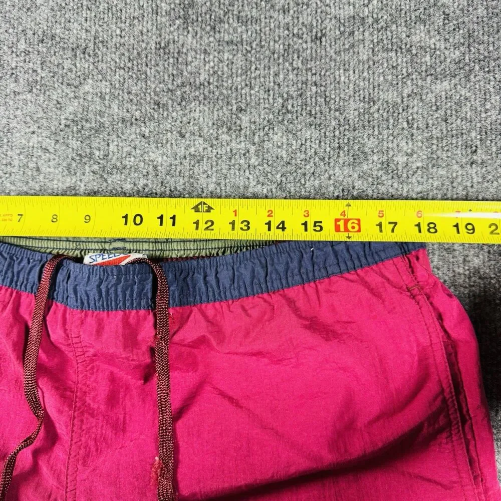 Vintage 90s Speedo Spell Out Swim Trunks Men's Colorblock Pink Navy Shorts Retro